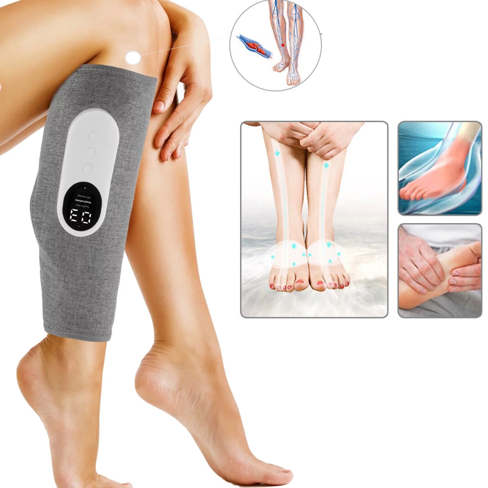 Leg Massager, Calf Air Compression Massager with Heat, 3 Intensities, 3 Modes, Leg Massager for Circulation and Pain Relief, Christmas Gifts, 1 Pcs Gray