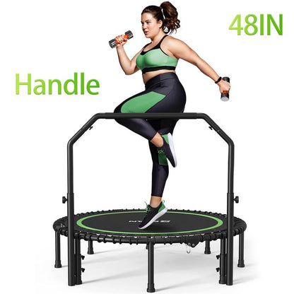 BCAN 450/550 LBS Foldable Mini Trampoline, 40"/48" Fitness Trampoline with Bungees, Adjustable Foam Handle/T-Handle/No Handle, Stable & Quiet Exercise Rebounder for Adults