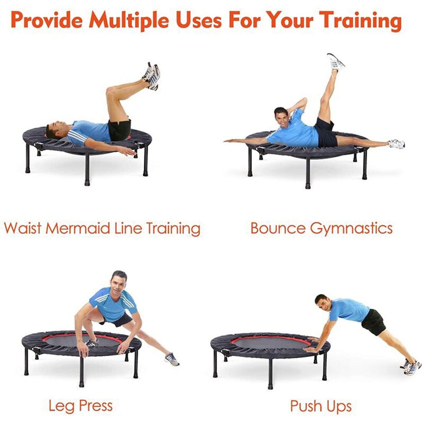 48" Fitness Mini Trampoline for Adults Indoor Exercise Rebounder with Handle Bar