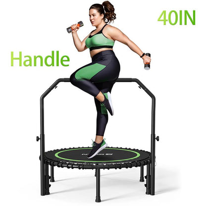 BCAN 450/550 LBS Foldable Mini Trampoline, 40"/48" Fitness Trampoline with Bungees, Adjustable Foam Handle/T-Handle/No Handle, Stable & Quiet Exercise Rebounder for Adults