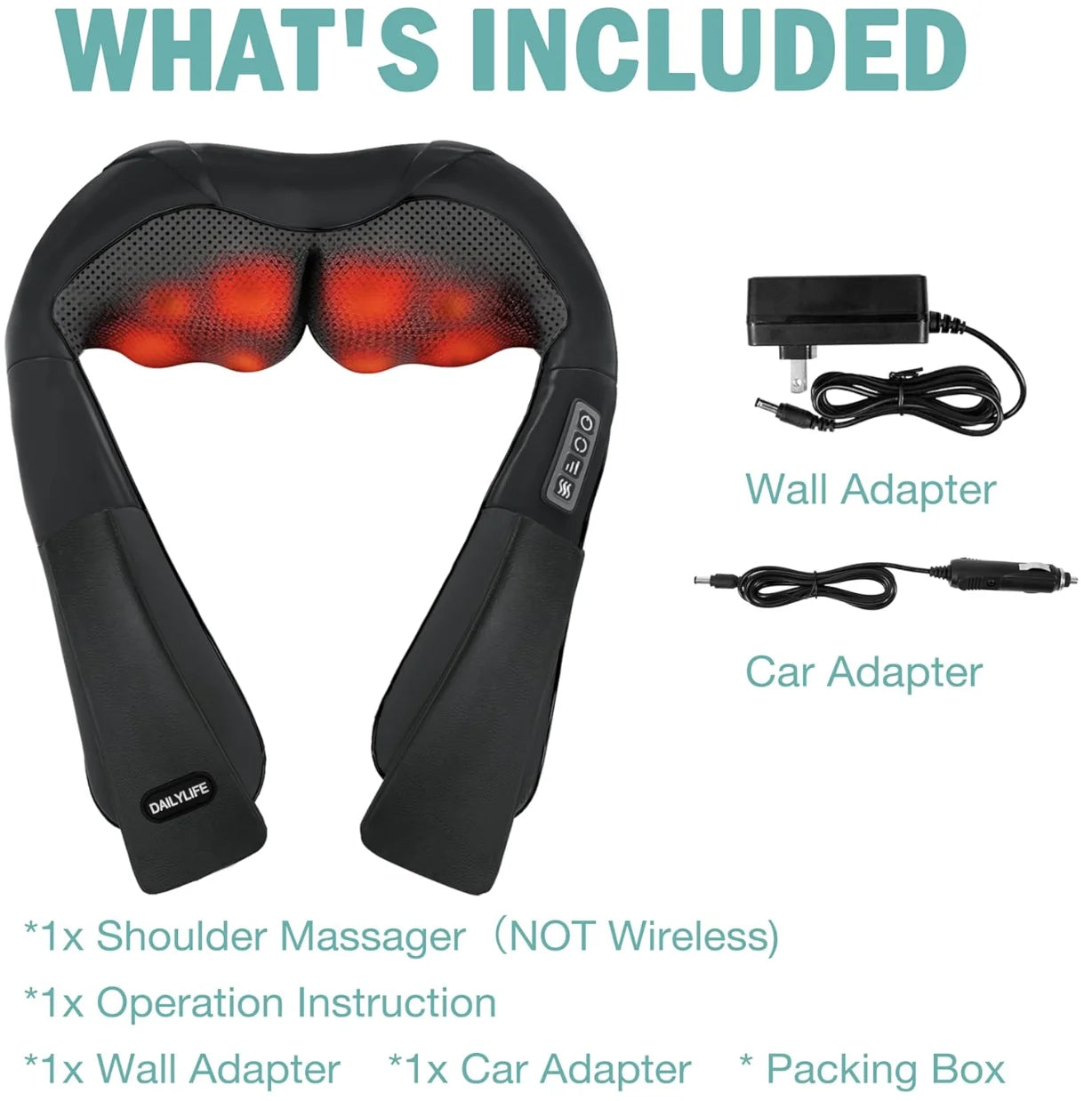 Dailylife Shiatsu Neck and Back Massager with Soothing Heat,  Electric Deep Tissue 3D Kneading Massage Pillow for Shoulder, Leg, Body Muscle Pain Relief,