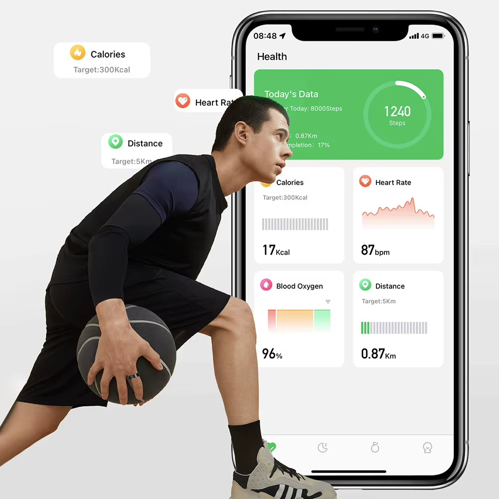 Smart Ring Waterproof Sport Intelligent Health Ring Health Monitor Activity & Sleep Tracker for Men Women for Android Ios