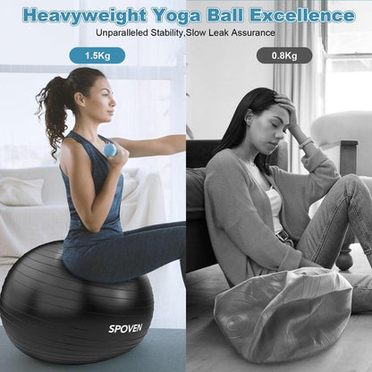 Yoga & Exercise Ball for Fitness, Balance, and Therapy - Available in 2 Sizes, Includes Quick Pump, Ideal for Pregnancy, Stability Training