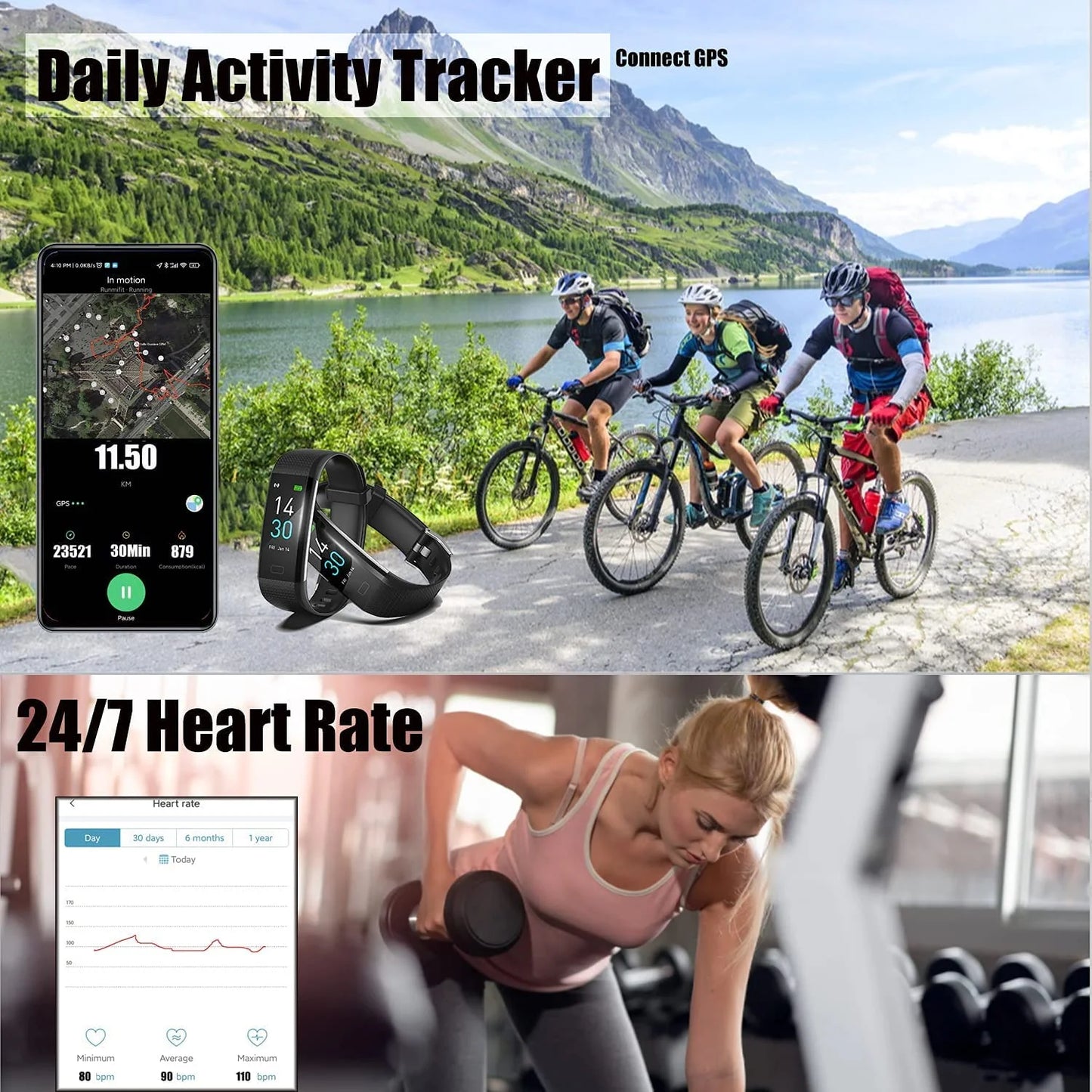 2024 Fitness Tracker, with Step Counter/Calorie/Stopwatch, Activity Tracker, with Heart Rate Monitor, IP6
