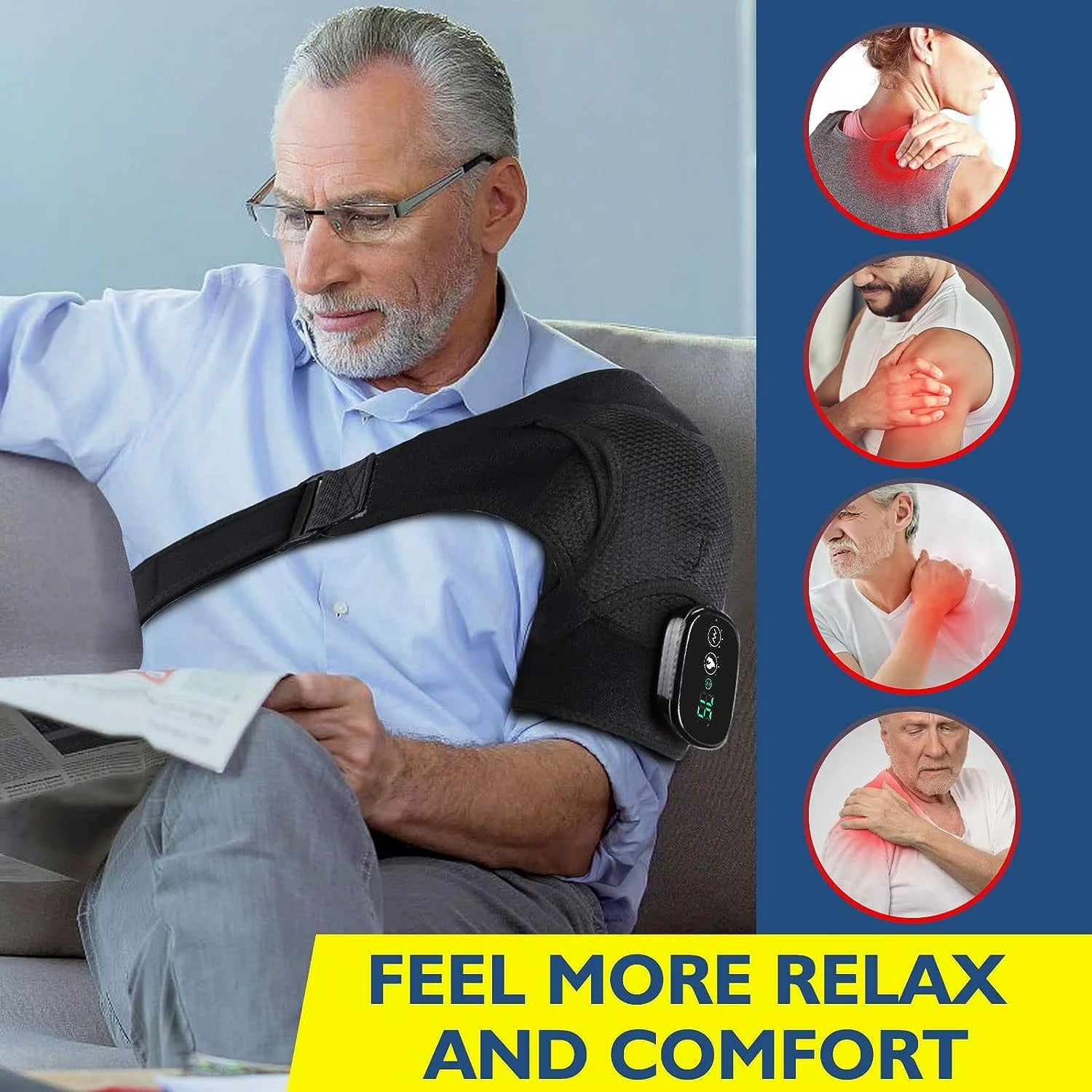 Cordless Shoulder Heating Pad, Heated Shoulder Brace with Vibration, Shoulder Massager for Men Women Shoulder Pain Relief