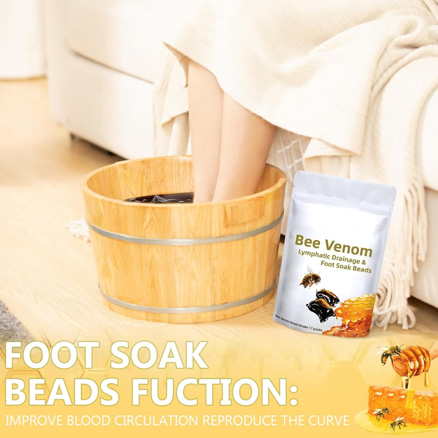 Bee Venom Foot Soak Beads, L-Ymphatic Drainage & Foot Soak Beads for Foot Soaking Tub Pedicure Relief Foot (2Pack-14Pcs)