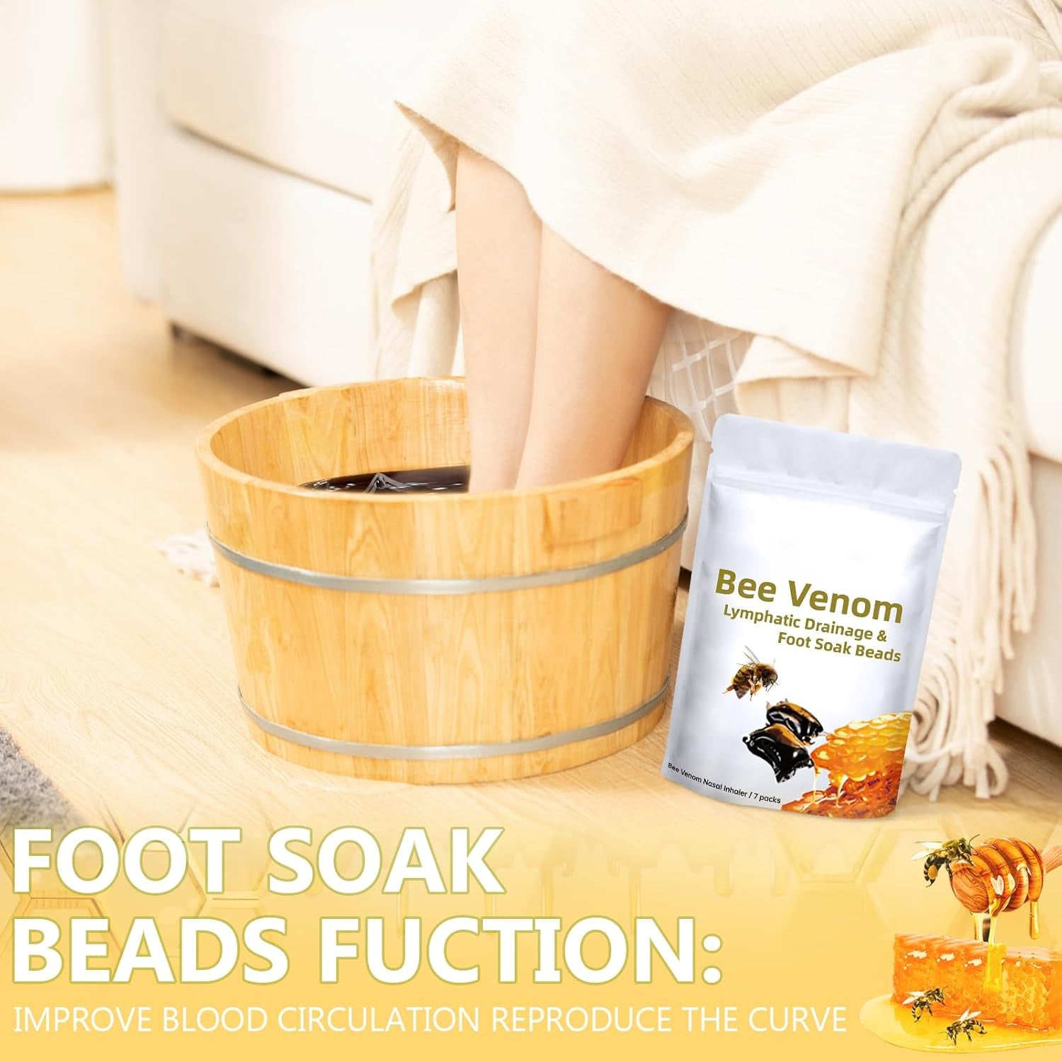 Bee Venom Foot Soak Beads, L-Ymphatic Drainage & Foot Soak Beads for Foot Soaking Tub Pedicure Relief Foot (2Pack-14Pcs)