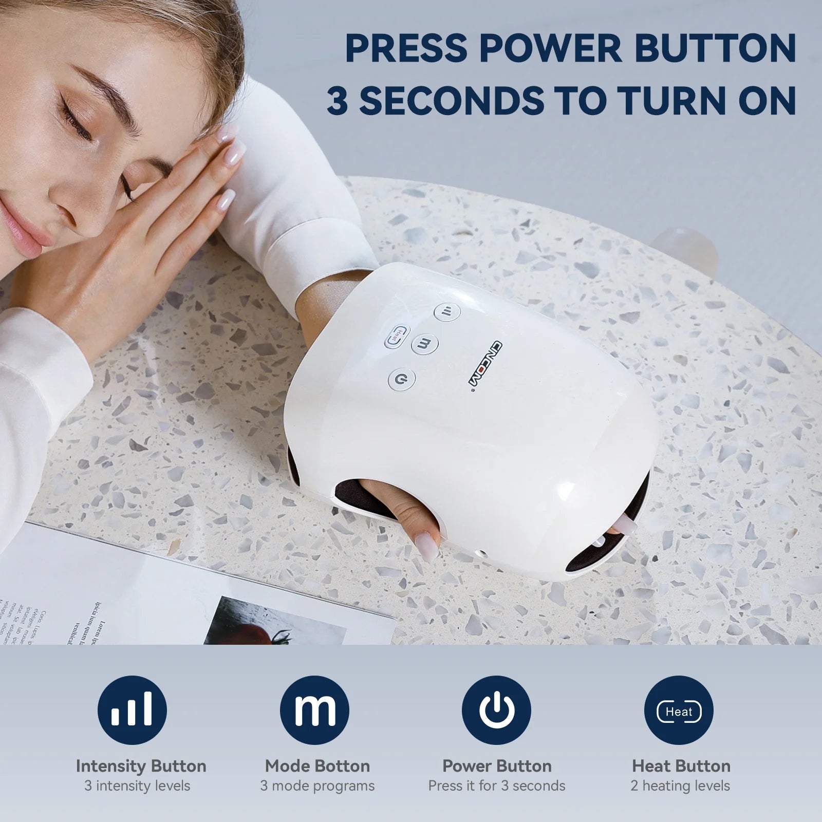 Cordless Hand Massager with Heat and Compression for Arthritis and Carpal Tunnel, White