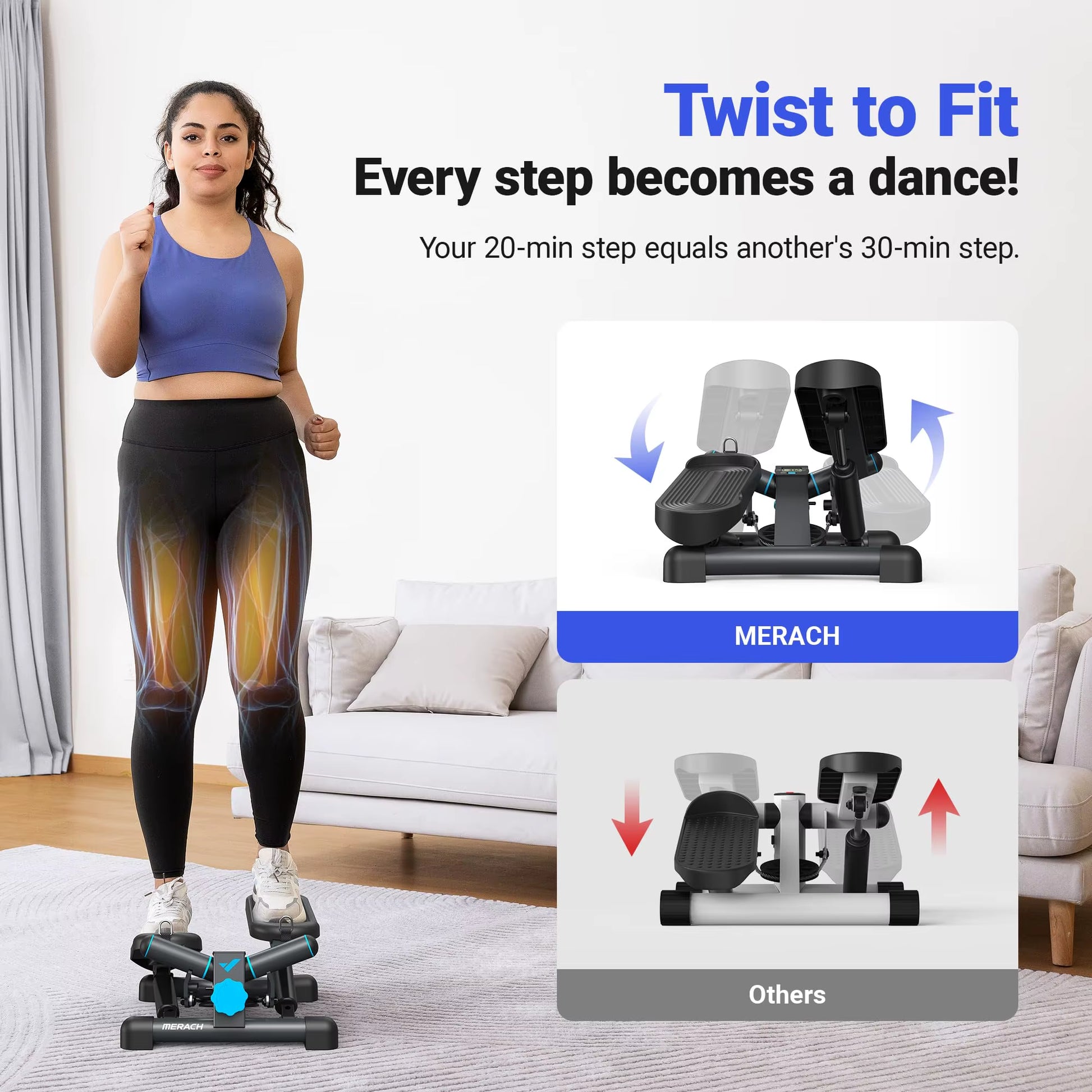Mini Stepper for Exercise Twist Stair Stepper 330LBS Capacity Stepper Exercise Equipment with Resistance Band for Fitness