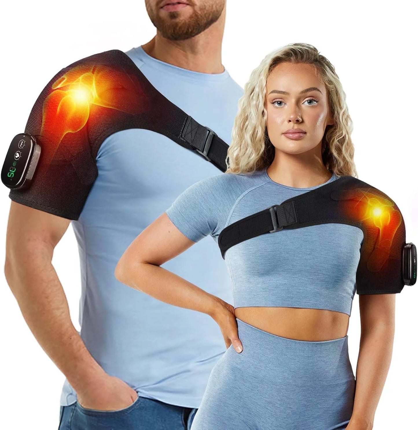 Cordless Shoulder Heating Pad, Heated Shoulder Brace with Vibration, Shoulder Massager for Men Women Shoulder Pain Relief