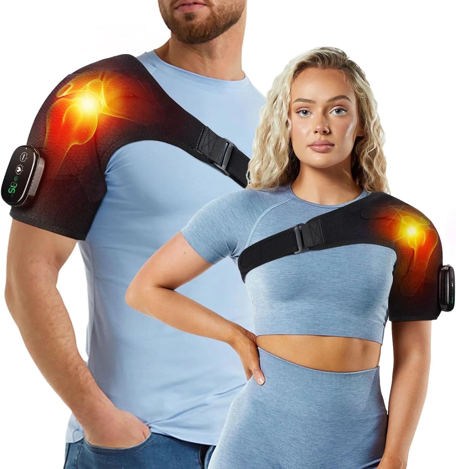 Cordless Shoulder Heating Pad, Heated Shoulder Brace with Vibration, Shoulder Massager for Men Women Shoulder Pain Relief