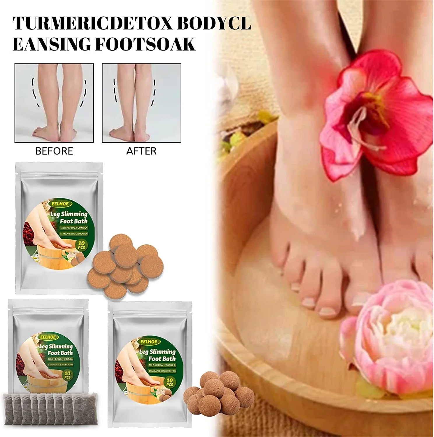 Lymphatic Drainage Ginger Foot Soak, Turmeric Lymphatic Detox Foot Soak, Natural Mugwort Herb Foot Soak, Leg Slimming Foot Bath, Foot Reflexology Spa Relax Massage (70Pcs)