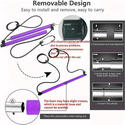 Multifunctional Pilates Stick, 1 Set Back Training Elastic Rope, Yoga Resistance Band, Fitness Equipment for Home Gym Workout, Stretching Gear, Gym Accessories, Stretch Rope, Workout Bands, Pilates Reformer