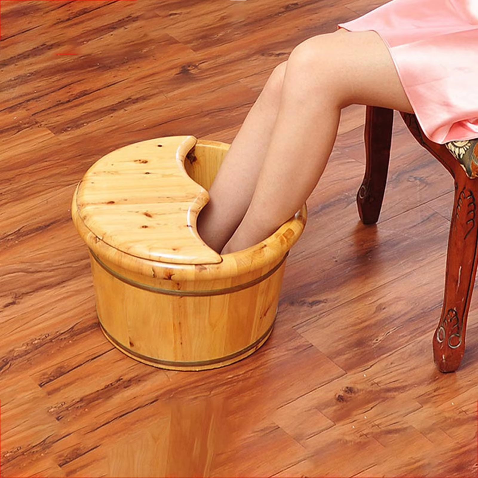 Foot Bathtub Wooden Bucket Foot Bath Barrel Foot Soaking Basin Spa Tub Solid Wood Basin Foot Wash Basin for Household 5KG