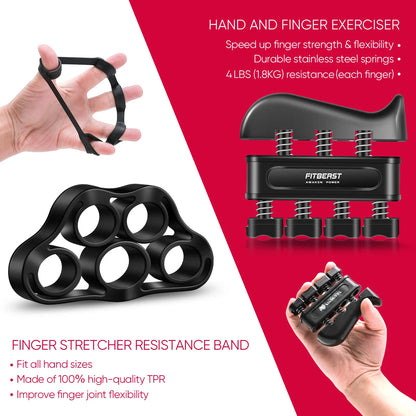 Adjustable Hand Grip Strengthener Workout Kit ( 10 to 132 LBS) - Black