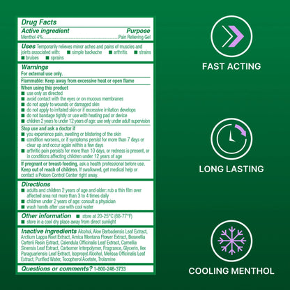 Overnight Pain Relief Gel, Back Knee Muscle Joint Arthritis Pain Relievers, Menthol,3 Oz