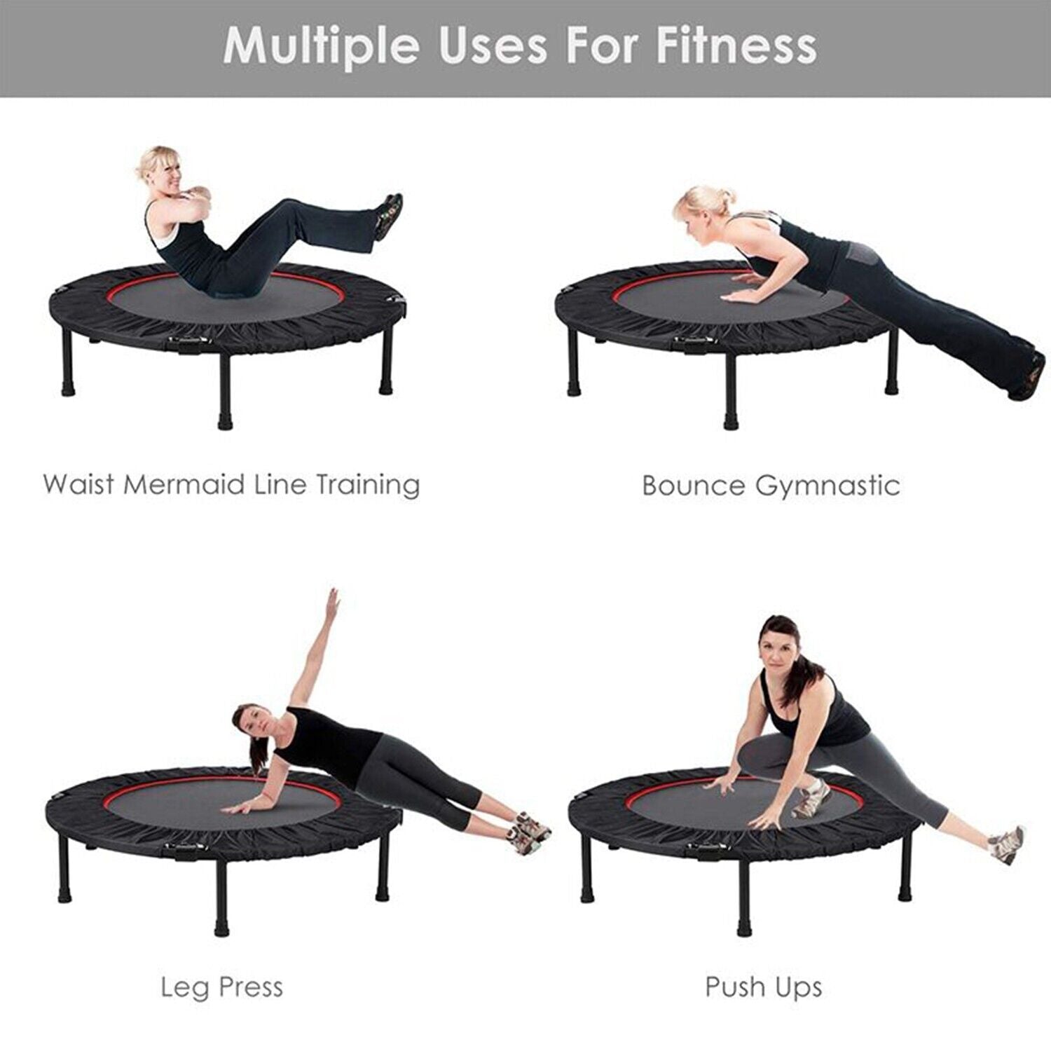 48" Fitness Mini Trampoline for Adults Indoor Exercise Rebounder with Handle Bar