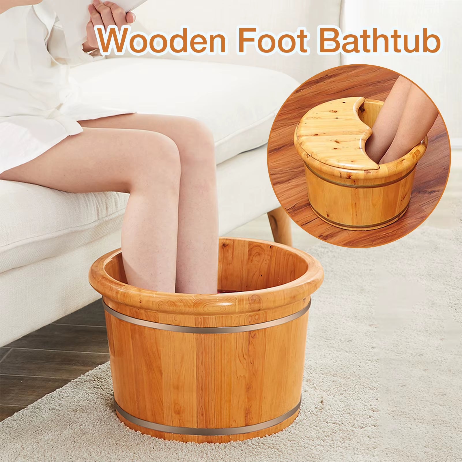 Foot Bathtub Wooden Bucket Foot Bath Barrel Foot Soaking Basin Spa Tub Solid Wood Basin Foot Wash Basin for Household 5KG