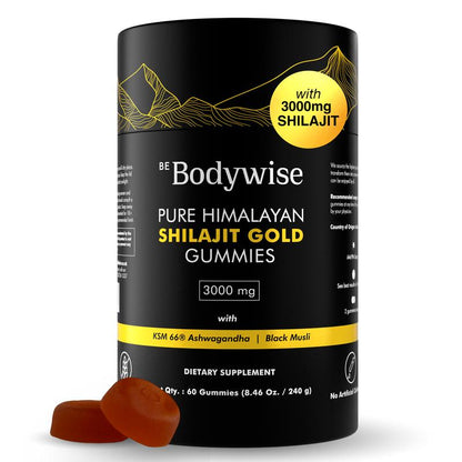 Be Bodywise by Root Labs Pure Himalayan Shilajit Gummies | 3000Mg with KSM-66 Ashwagandha, Gokshura, Fulvic Acid & 85+ Trace Minerals | No Added Sugar | Non-Gmo | for Men & Women | 60 Vegan Gummies | Natural Strength, Focus & Stamina Support